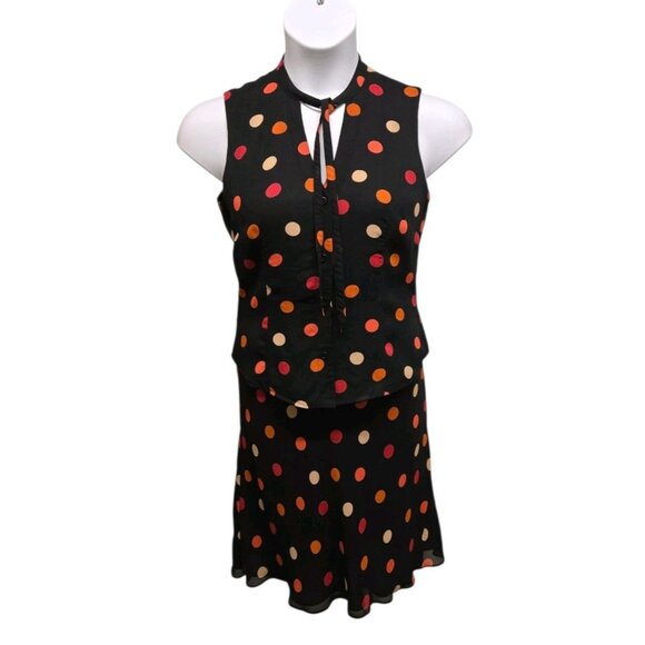 Vntg Yves Cossette Depeche Mode Skirt Set Size 4 Polka Dot Crepe Classic - Picture 1 of 6